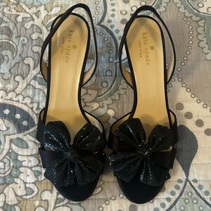 kate spade Marlena Black Glitter Bow Slingback Heels